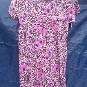 Joan Vass Medium Pink and Purple Leopard Print pajama sleep dress